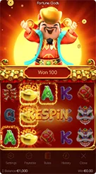 Fortune Gods · Verifikasi pencatatan kemenangan pada banner atas dan status saldo di baris paling bawah.